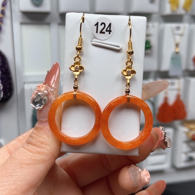 【闪购商品】翡翠耳饰银S925镀金镶嵌优化处理