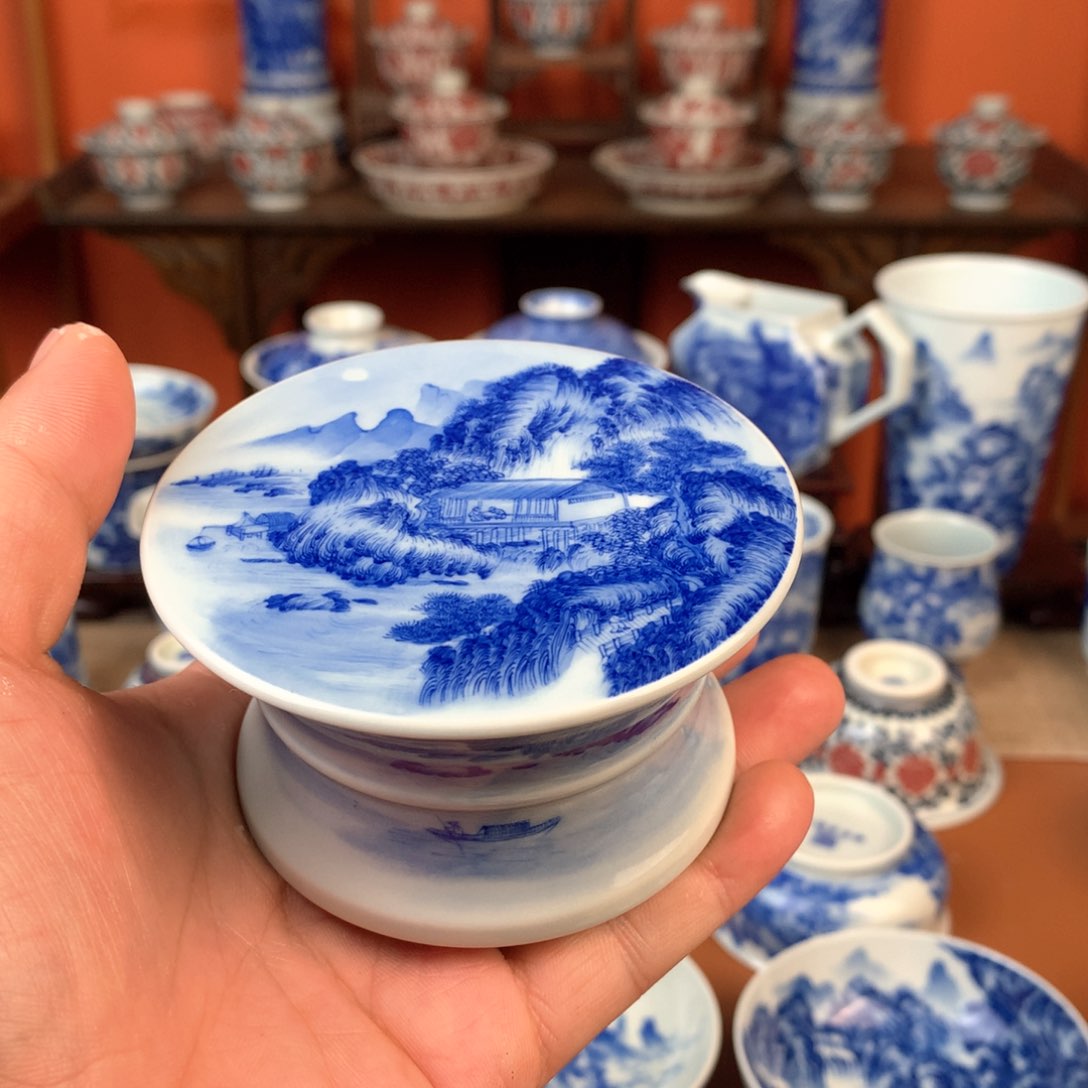 山水盖制手工手绘