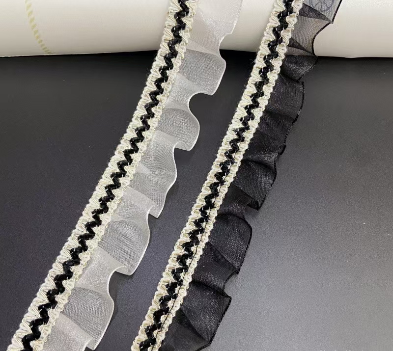 初雨纺织窗帘辅料小香风打皱复合花边热卖3厘米宽窗帘拼高接缝