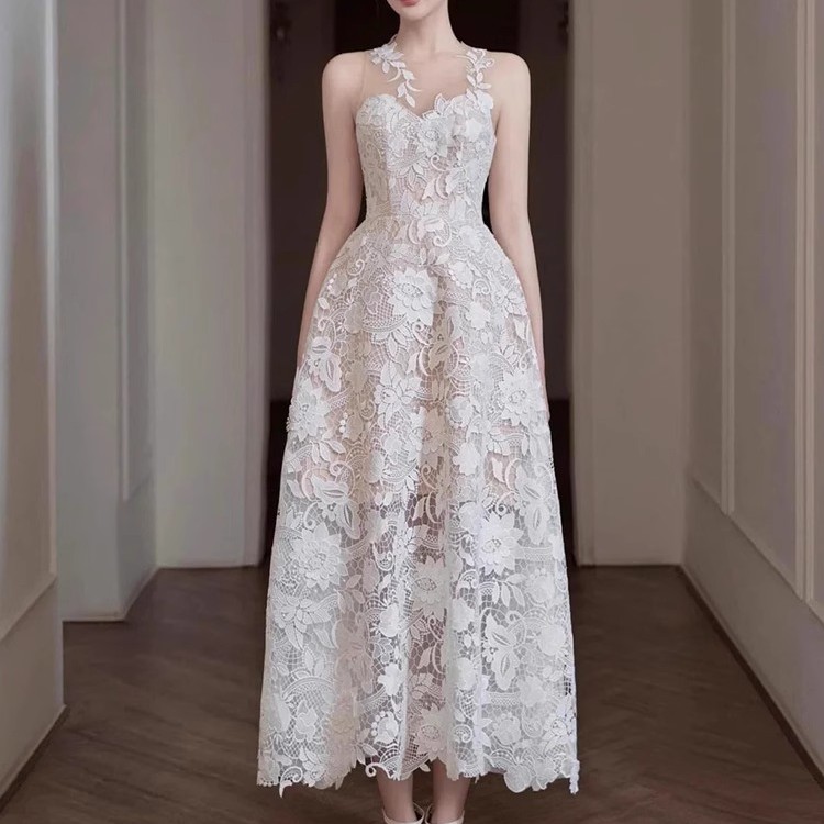 小香风气质温柔优雅绝美连衣裙女夏高级感法式轻奢蕾丝刺绣礼服裙