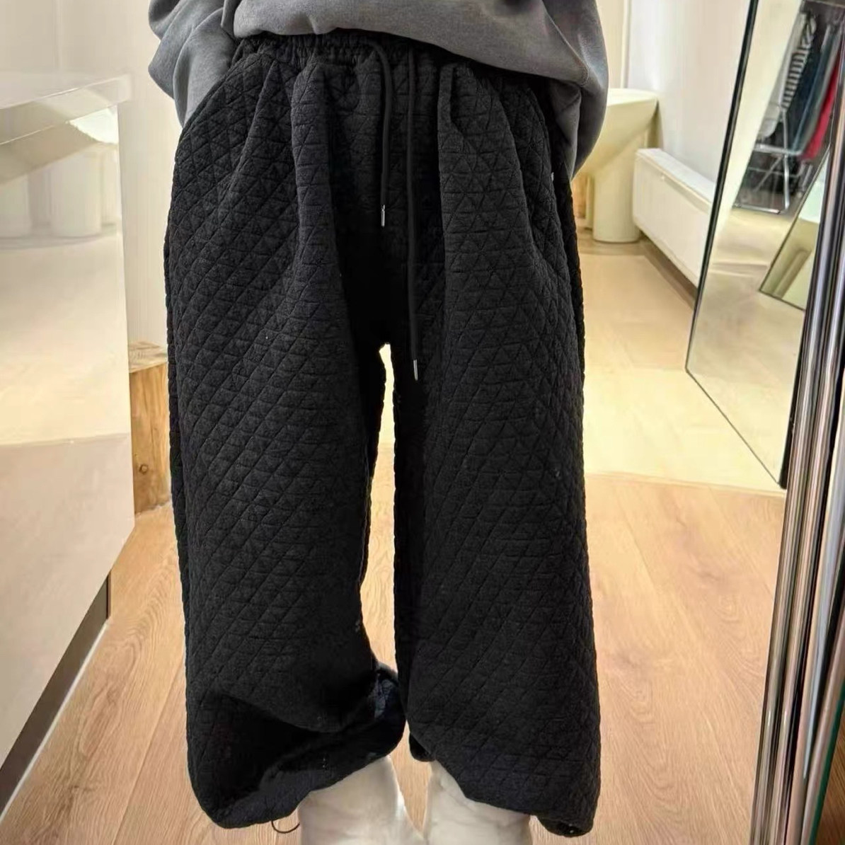 62252#【東Room】2025新款韩系慵懒加棉阔腿裤