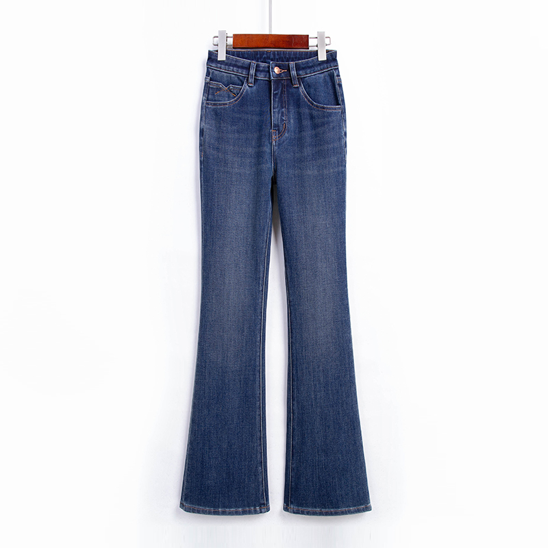 RAIN.CUN品蓝·新款高腰四面弹经典气质微喇叭牛仔长裤女11595
