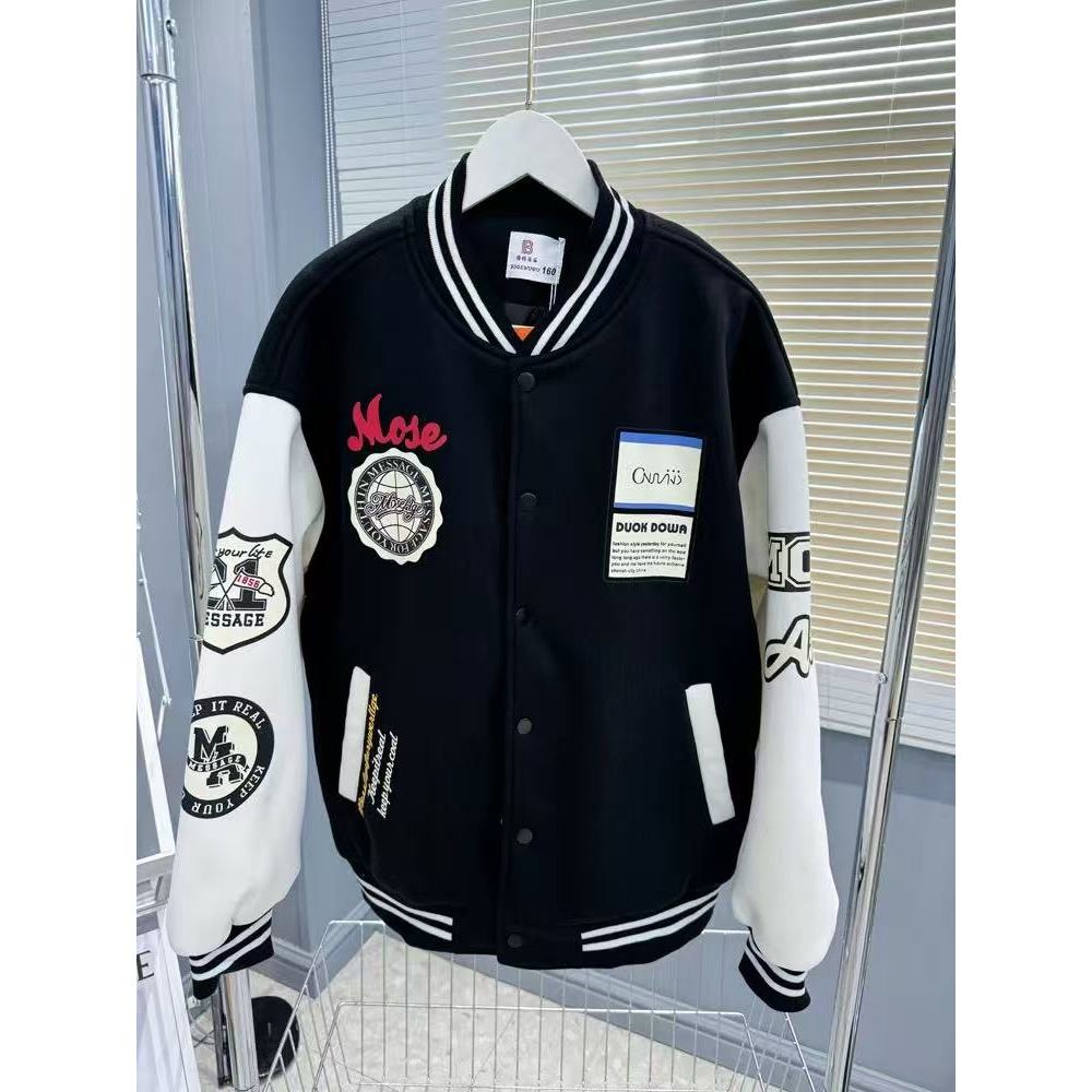 美式重磅拼接撞色宽松百搭运动休闲棒球服 男女同款