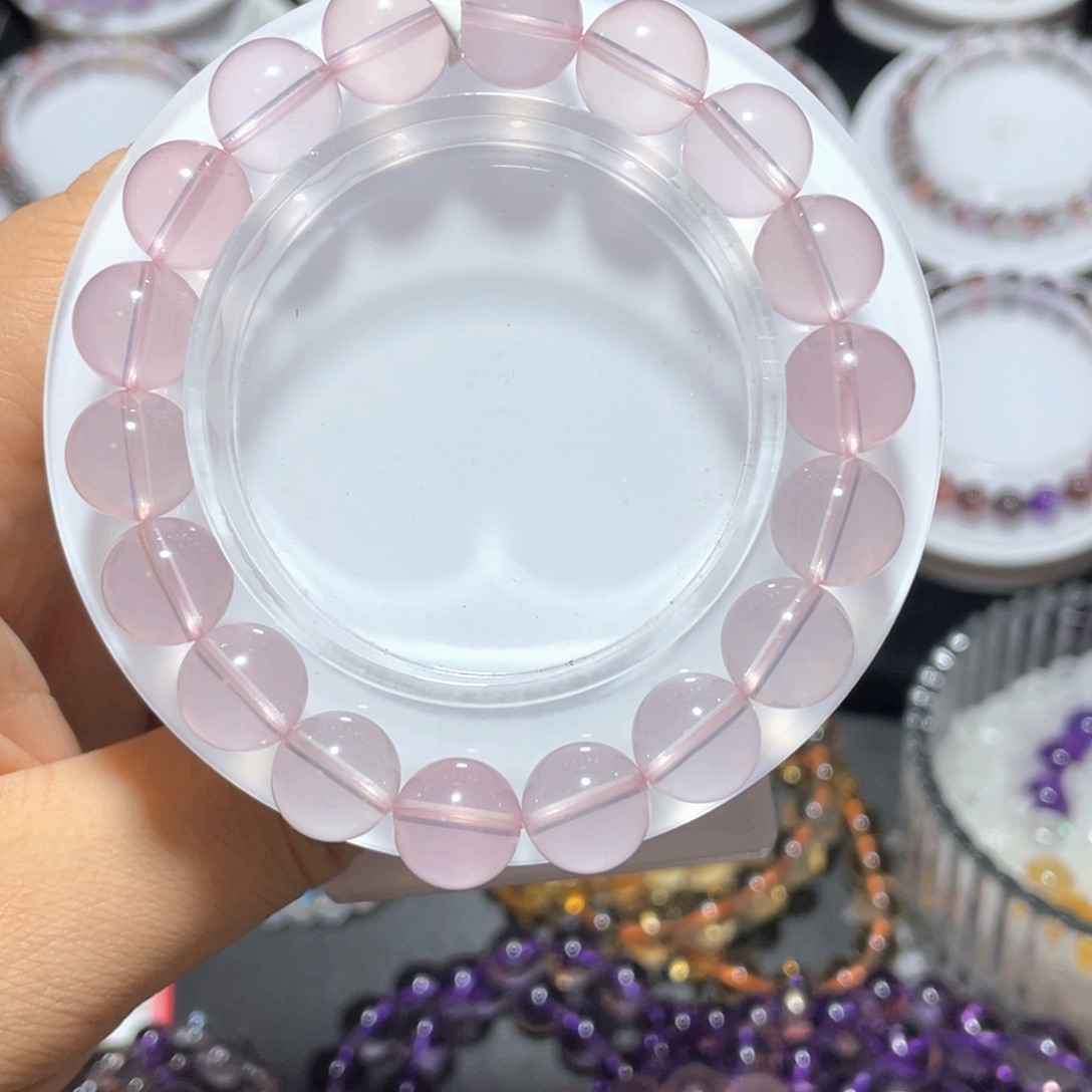 水晶手链未镶嵌天然粉水晶手链干净体11mm
