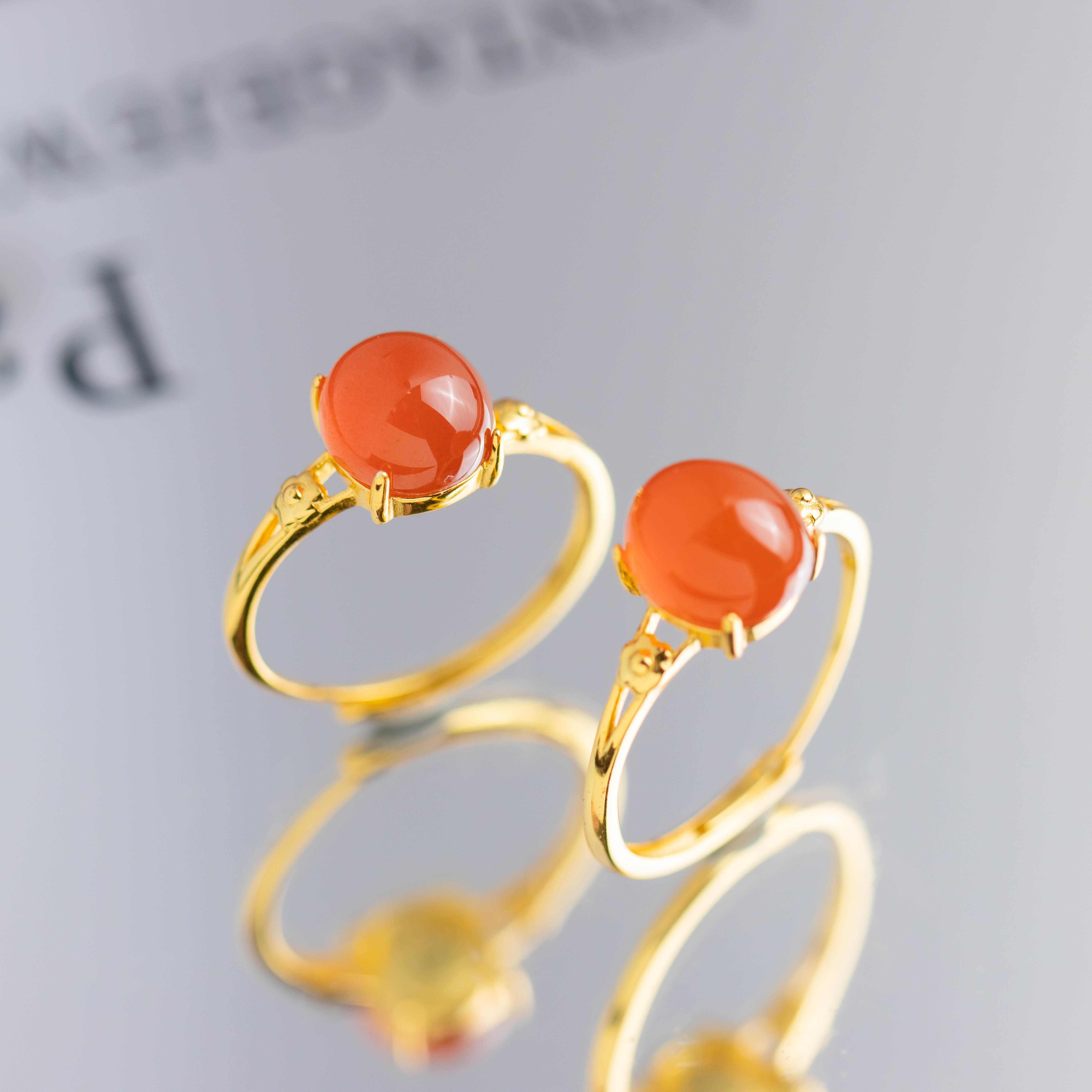 S925银镶嵌南红蛋面爪镶戒指（多样性发货 发其一）