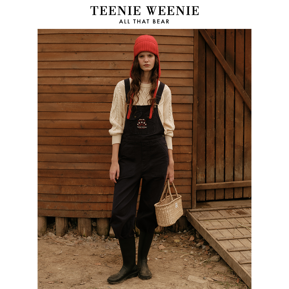 TeenieWeenie小熊字母背带裤女2024冬季新款女休闲裤TTTC248V15N