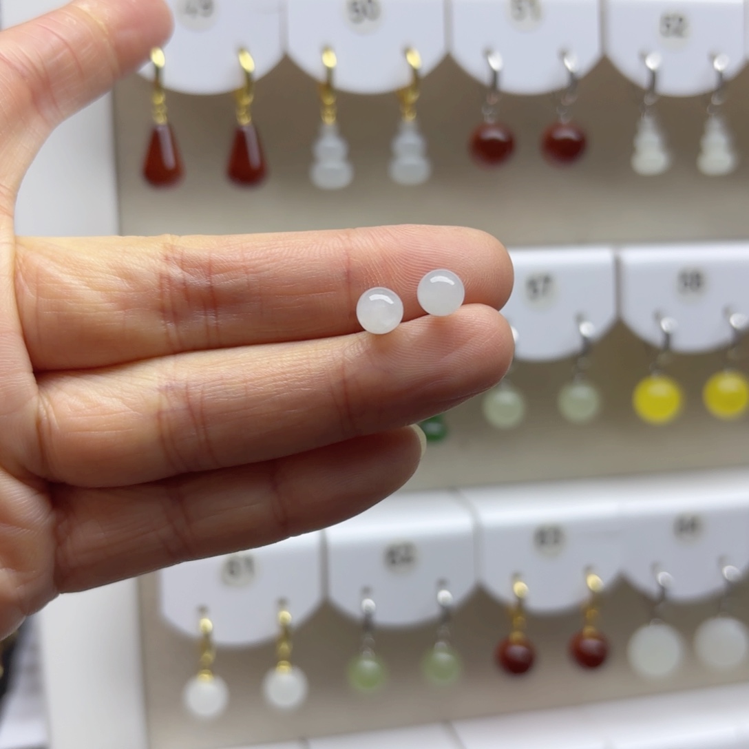 银S925镶嵌和田玉耳饰6m m