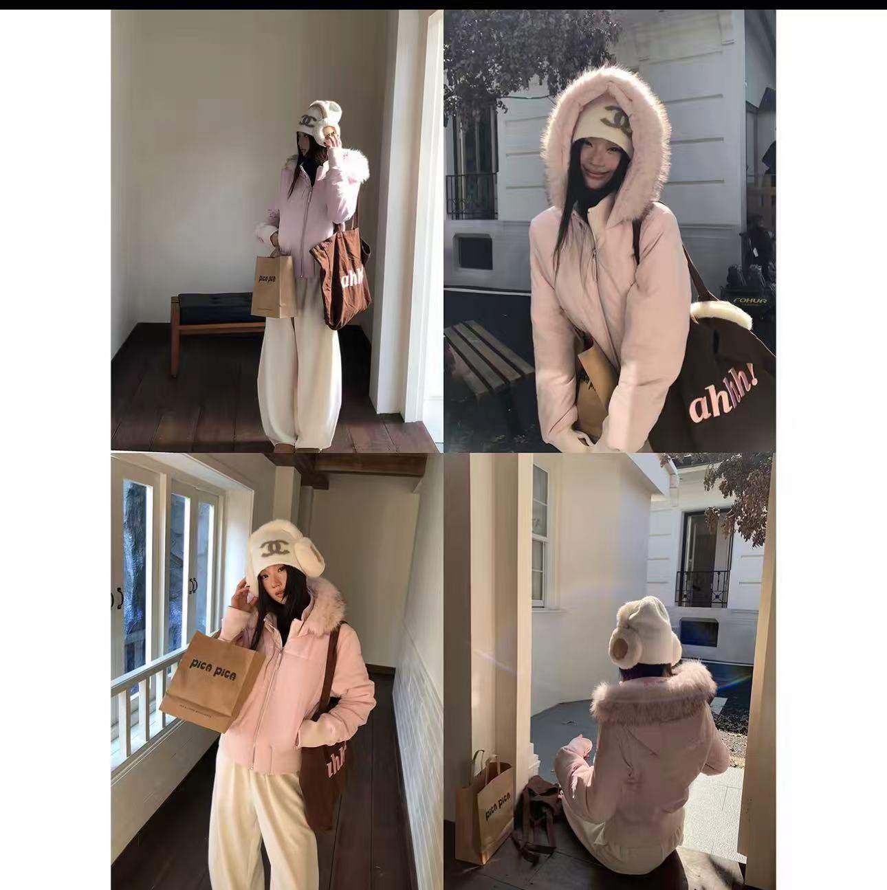 【现货升级版】新款粉色大毛领棉服冬季韩版时尚温柔短款棉衣棉服