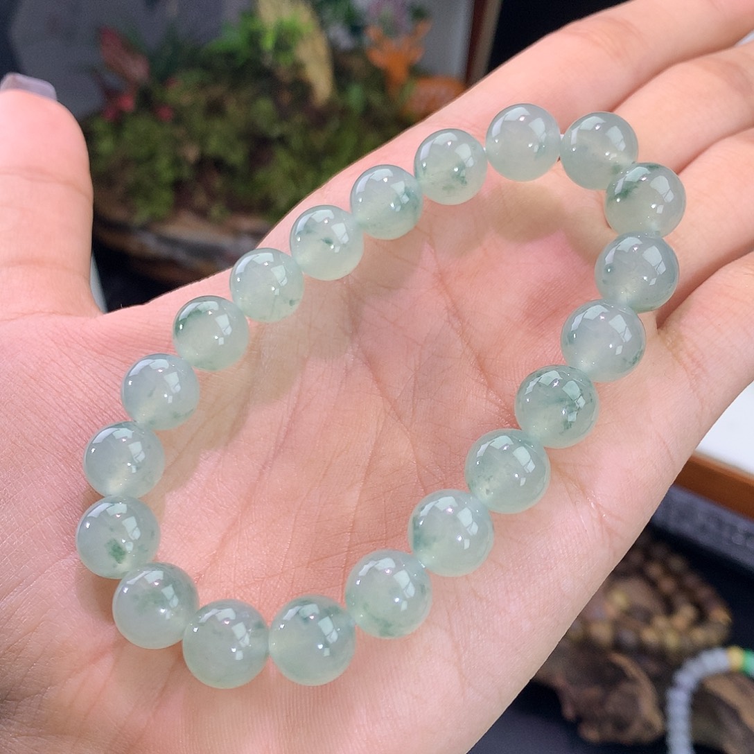 翡翠未镶嵌手链冰飘绿花手串