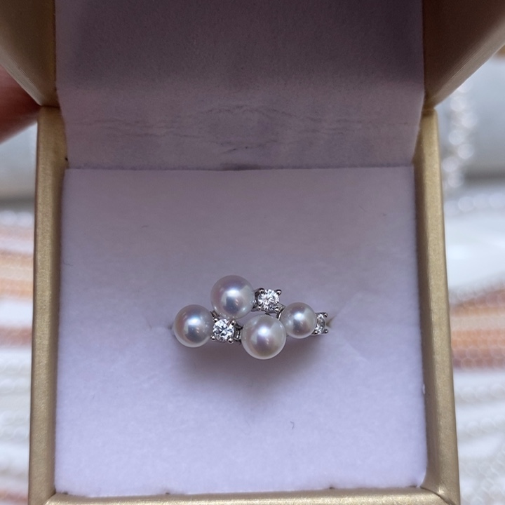 银S925镶嵌淡水珍珠手捧花珍珠戒指4-5m+