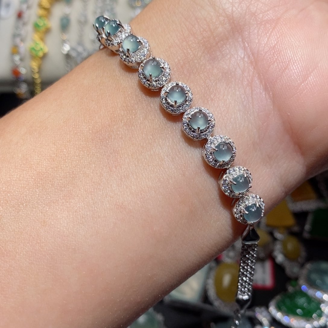 翡翠手链银S925镶嵌hi i i