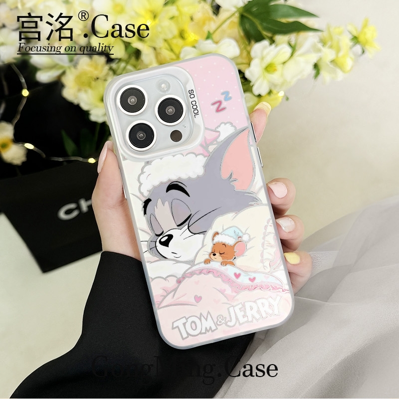 粉系猫鼠睡觉彩银壳适用于iPhone苹果17手机壳华为oppo小米手机壳