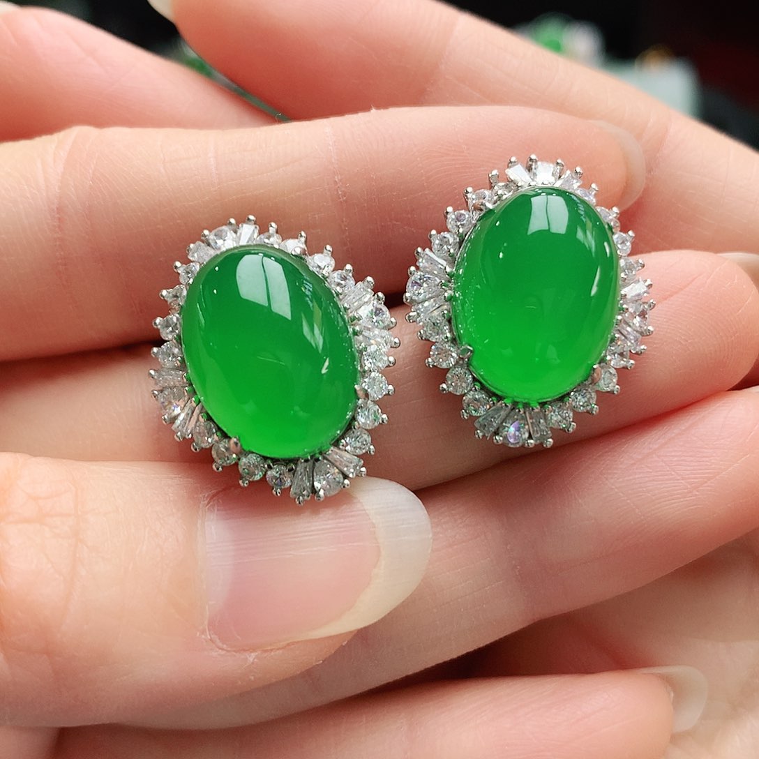 玛瑙/玉髓耳钉银S925镶嵌