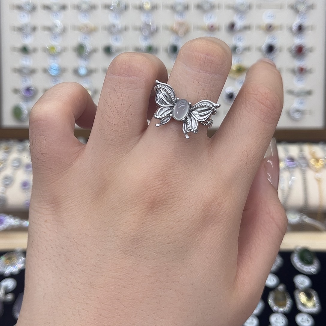 岫玉银S925镶嵌戒指