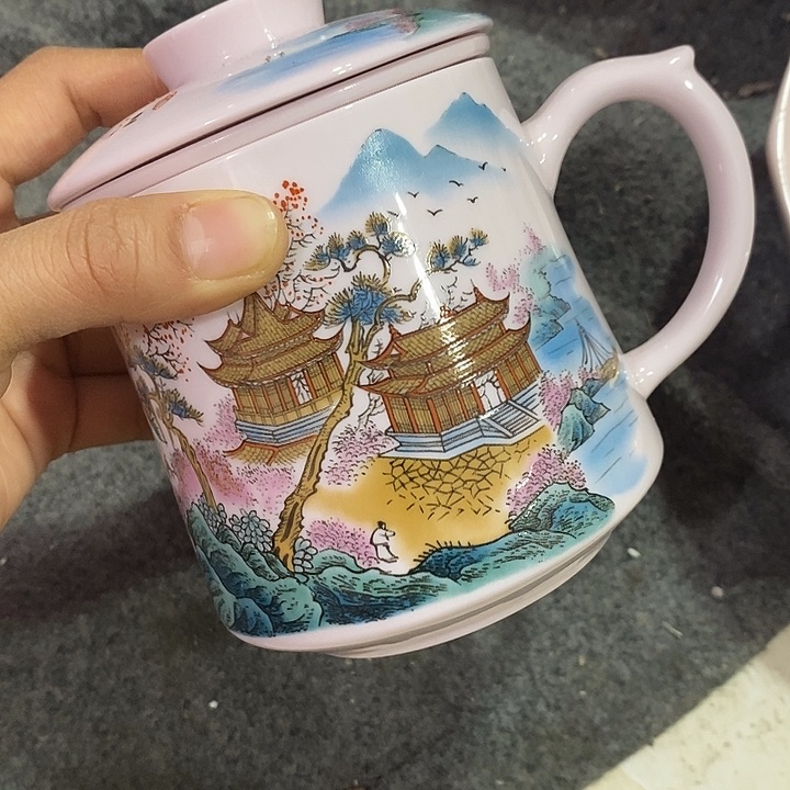 摆件陶红稀土青绿山水办公杯