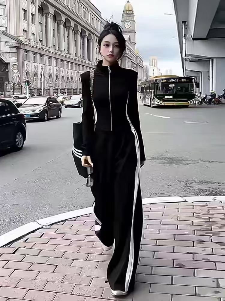 2025新款春秋高级感锦棉运动套装女时尚阔腿裤休闲跑步运动服