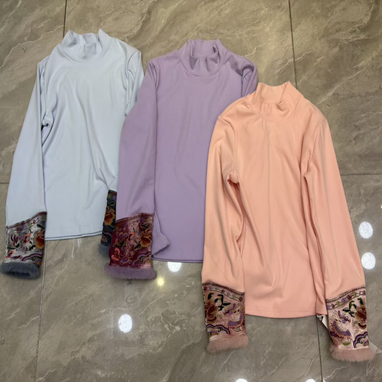 新中式国风提花刺绣加绒加厚上衣打底衫女秋冬百搭内搭