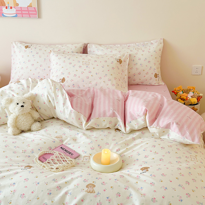 100%全棉小清新印花床上四件套碎花宿舍三件套被单学生宿舍被套