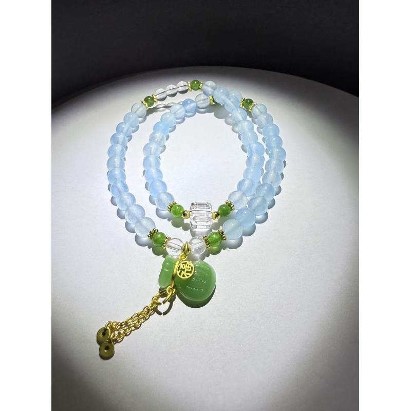 D1327-海蓝宝带绿隔珠+玉葫芦福牌配饰