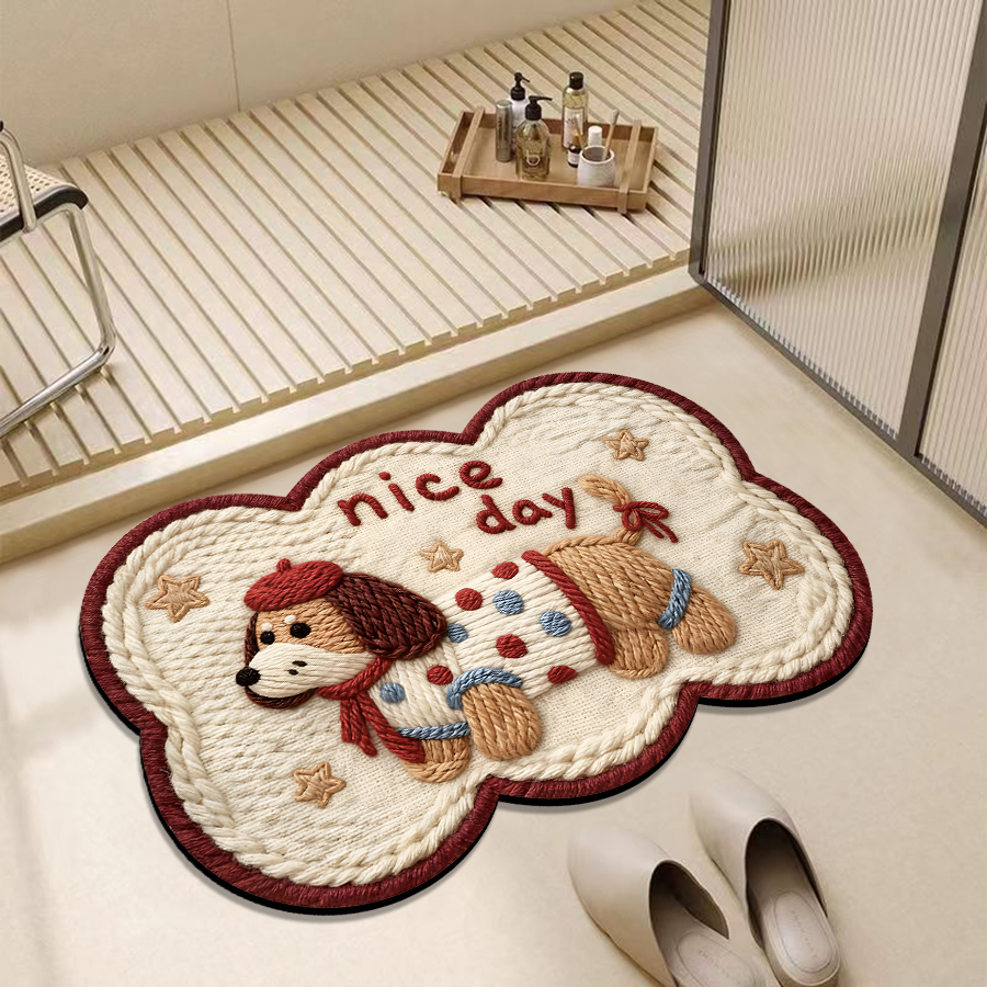 幸运斑点狗仿亚麻编织卫生间门口厨房卧室吸水防滑地毯家用垫子