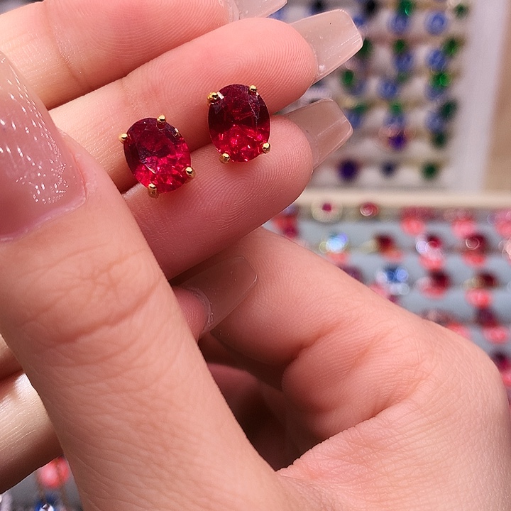 红宝石耳饰银S925镶嵌