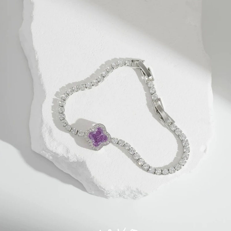 铜合金合成锆石手链 新品高级感时尚简约ins紫色手链轻奢F2428