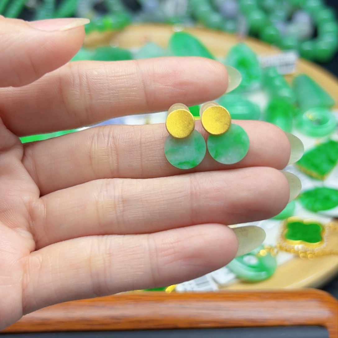 翡翠耳饰银S925镶嵌天然缅料A货一件