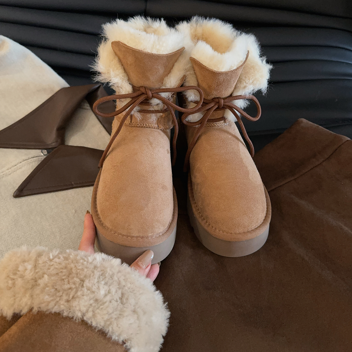 女神厚底雪地靴女款2025新款冬季羊皮毛一体短筒靴子防滑保暖棉鞋