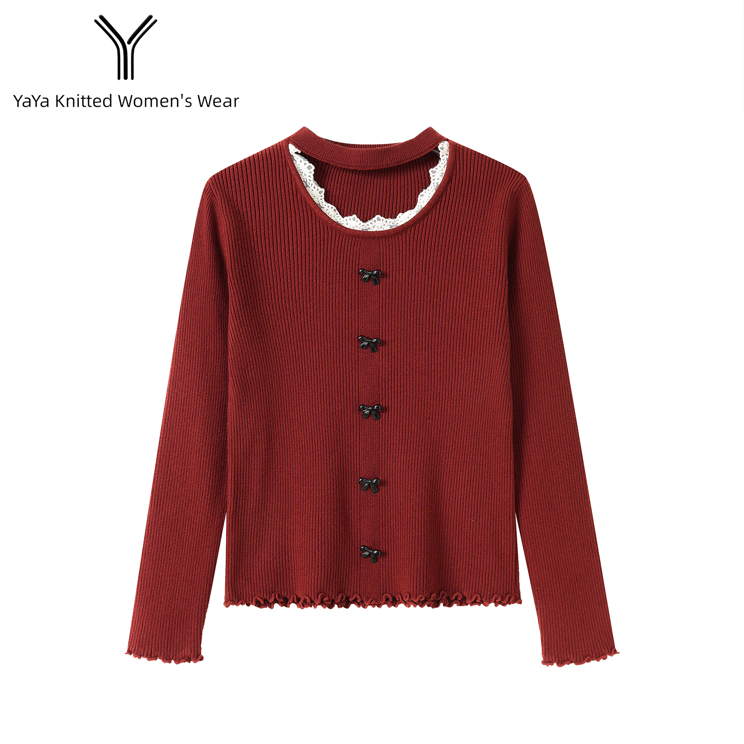 秋冬季打底衫女蝴蝶结小香风短款修身型上衣圆领毛衣针织衫Y95360