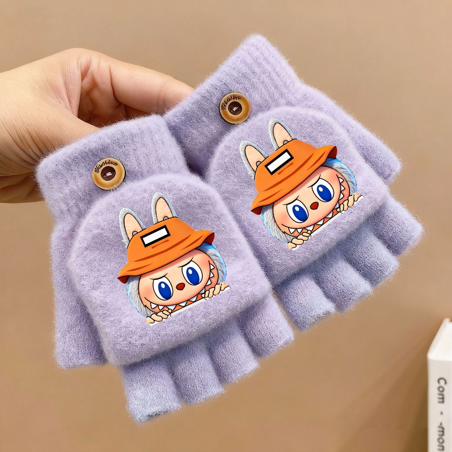 冬季爆款儿童新款卡通冬可爱加绒冬季女童加厚保暖写作业翻盖手套