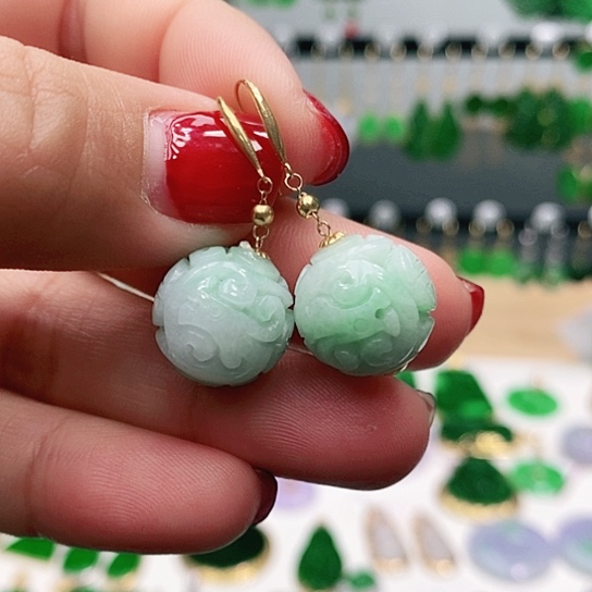 翡翠耳饰18K金镶嵌耳饰