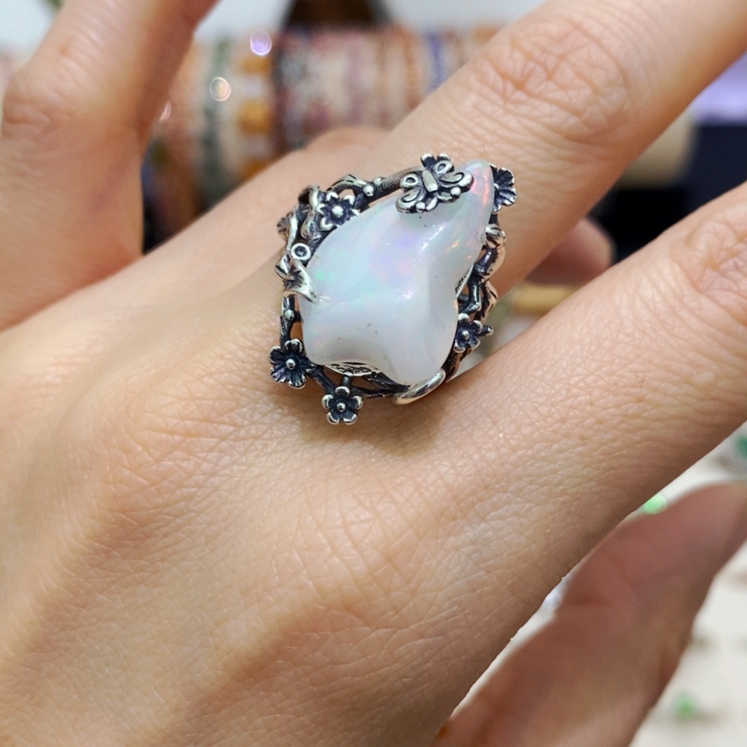 欧泊戒指银S925镶嵌戒指