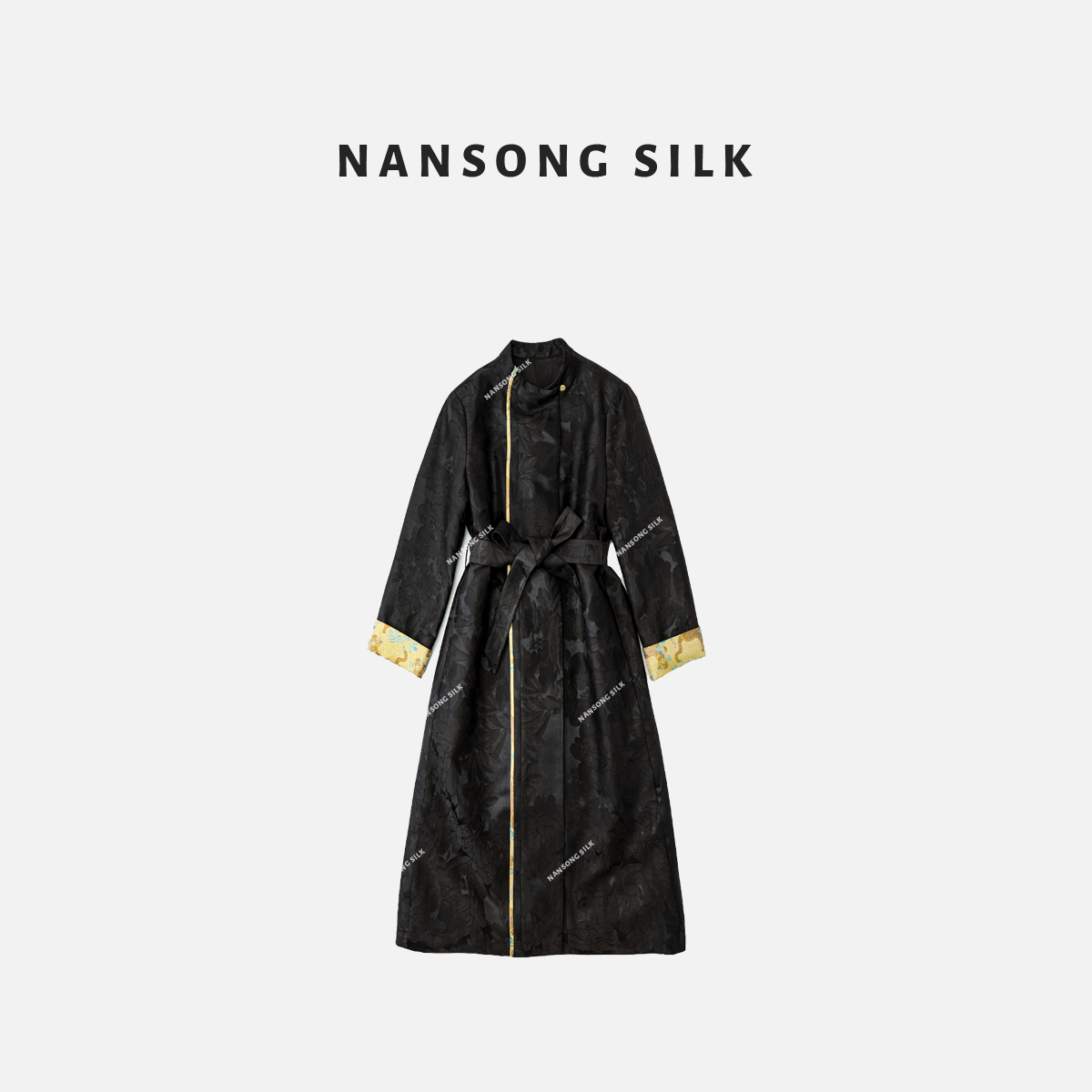 【福祈】品牌新款秋冬复古桑蚕丝盘扣长款立领长风衣外套439811