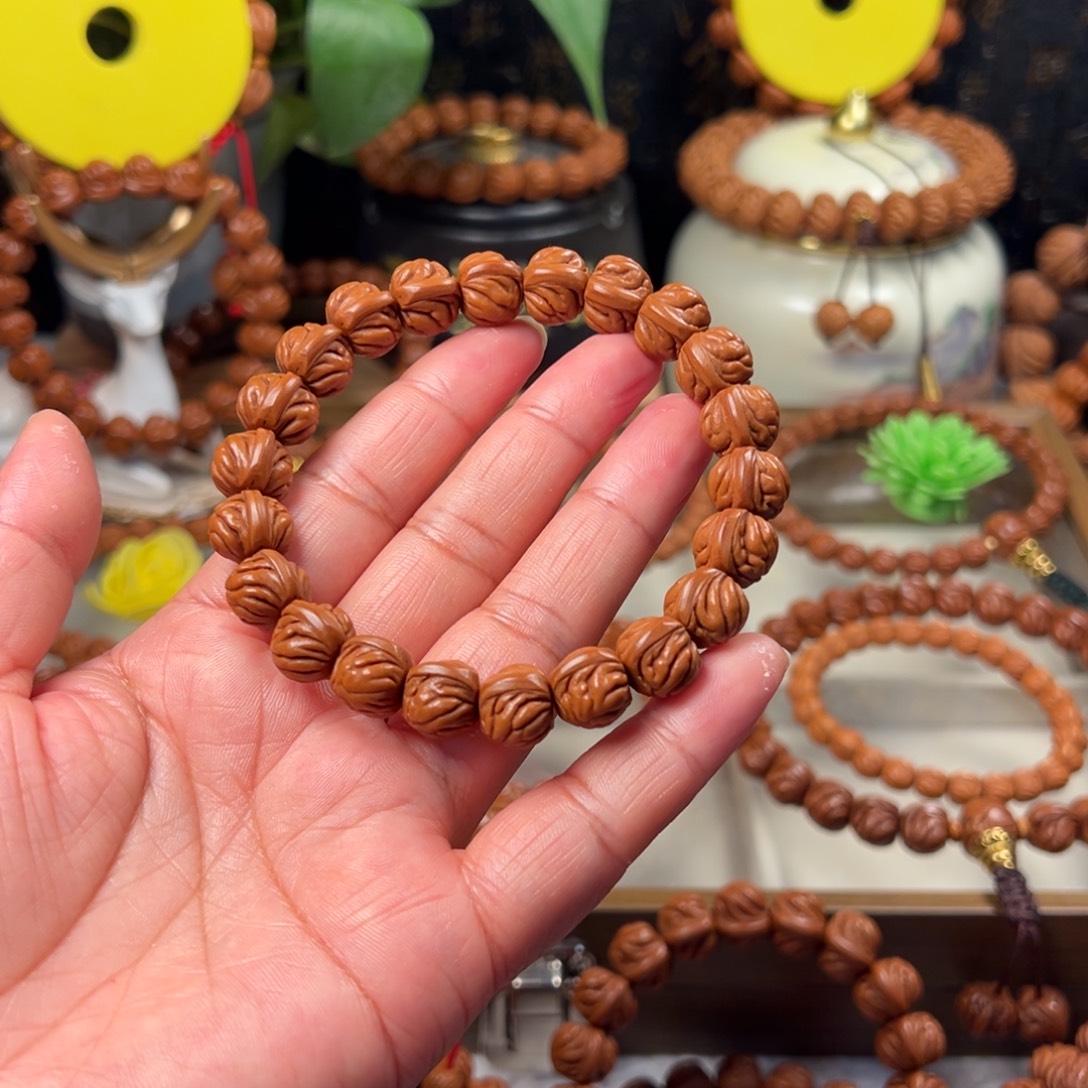 六***迹桃核吊坠双脊龙手串12