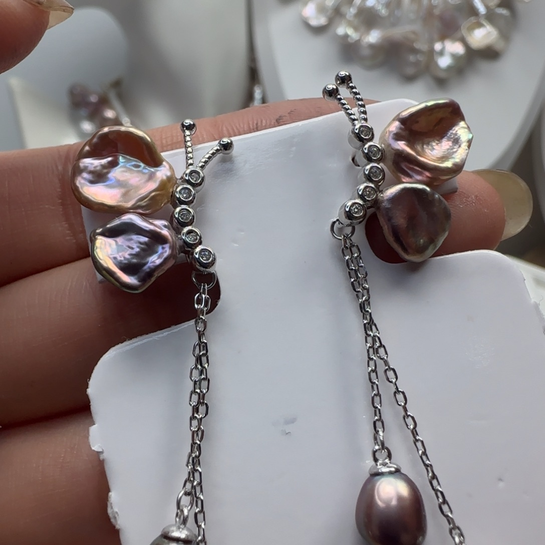 淡水珍珠耳饰银S925镶嵌