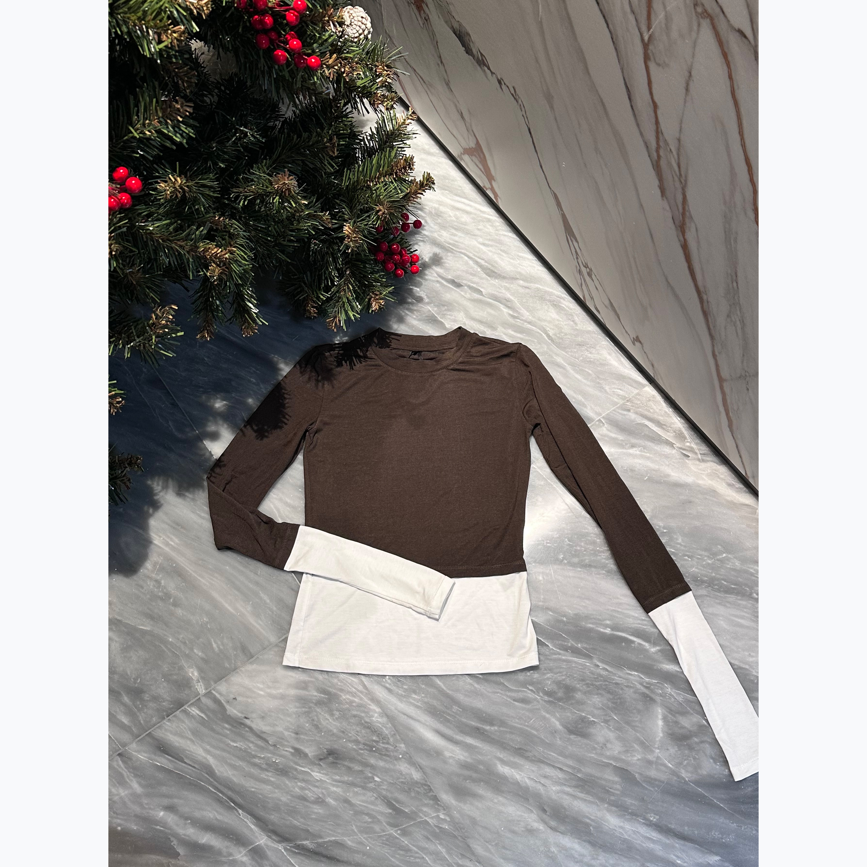 Nisabena25ss 小众设计师款天气羊毛拼接撞色圆领长袖T恤