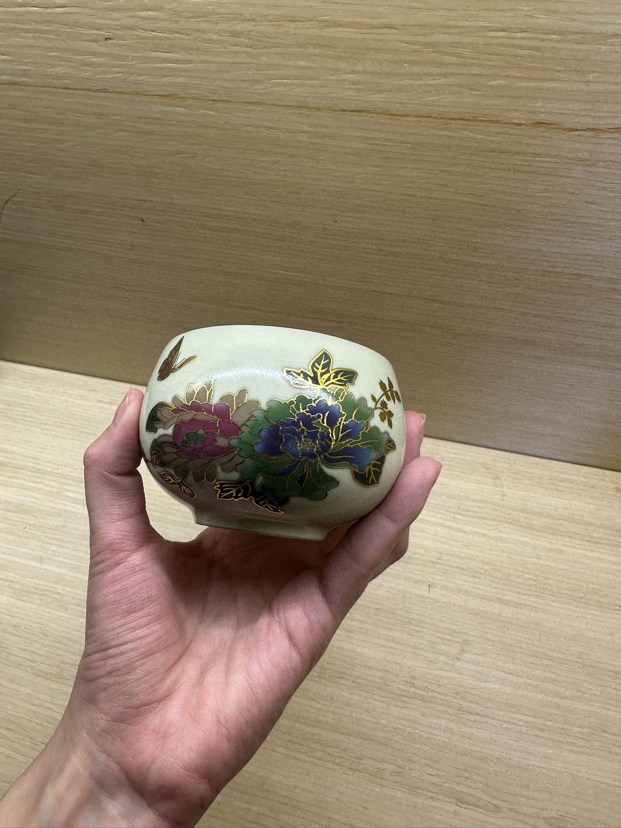 变色牡丹铜钱杯手工2511陶瓷陶瓷主人杯手绘陶瓷陶瓷柴窑珐琅彩