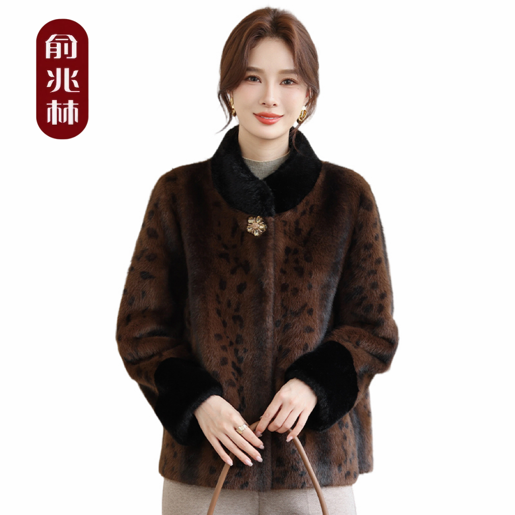 俞兆林皮毛一体中老年加厚外套立领洋气中老年气质洋气过冬款女装