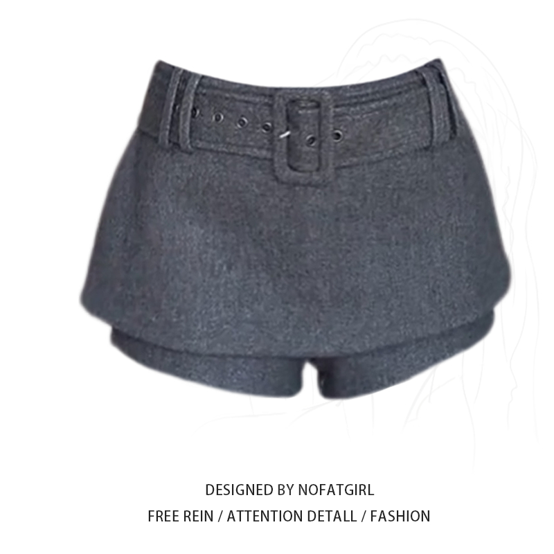 大码胖MM灰色高腰毛呢半身裙女秋冬季新款修身显瘦设计感百搭裤裙