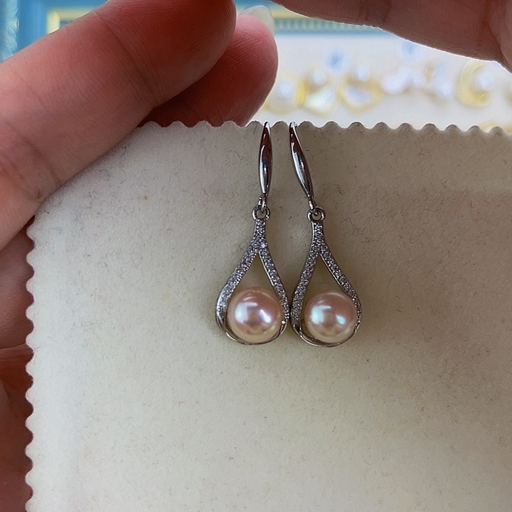 合金925银无橘粉色耳勾