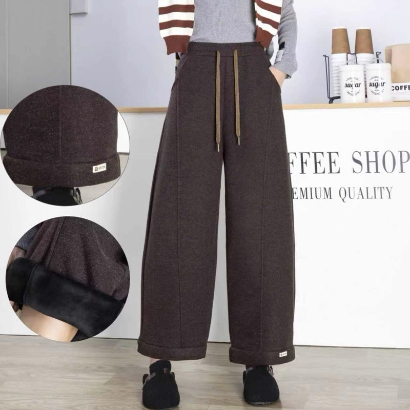 2025年冬季新款加绒加厚休闲裤直筒裤云朵裤百搭毛呢休闲裤 2526