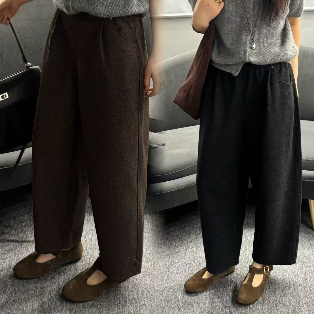 【蛋娘专属】休闲毛呢裤女九分裤秋冬季新款宽松显瘦萝卜裤008