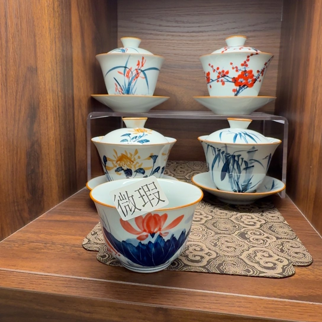 釉下手绘茶具微瑕