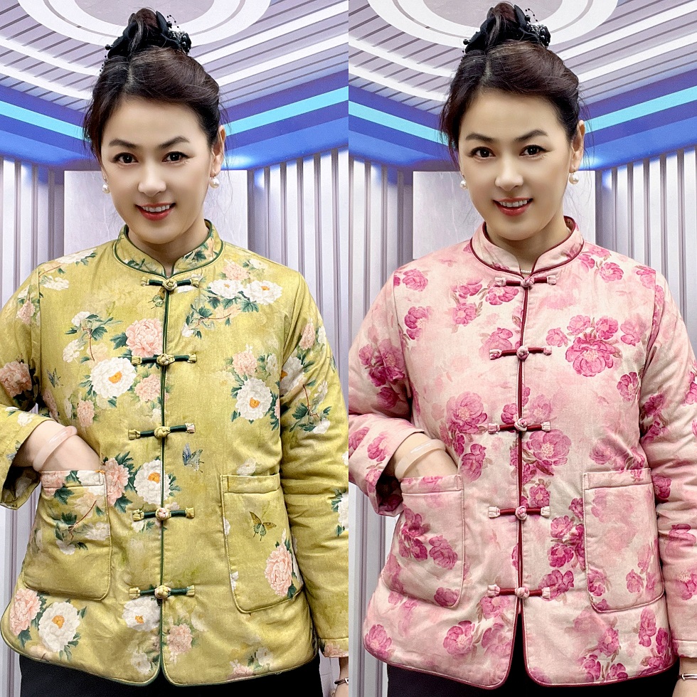 2025冬季新款爆款【桃花朵朵棉服】时尚显瘦外套复古盘扣加厚棉衣