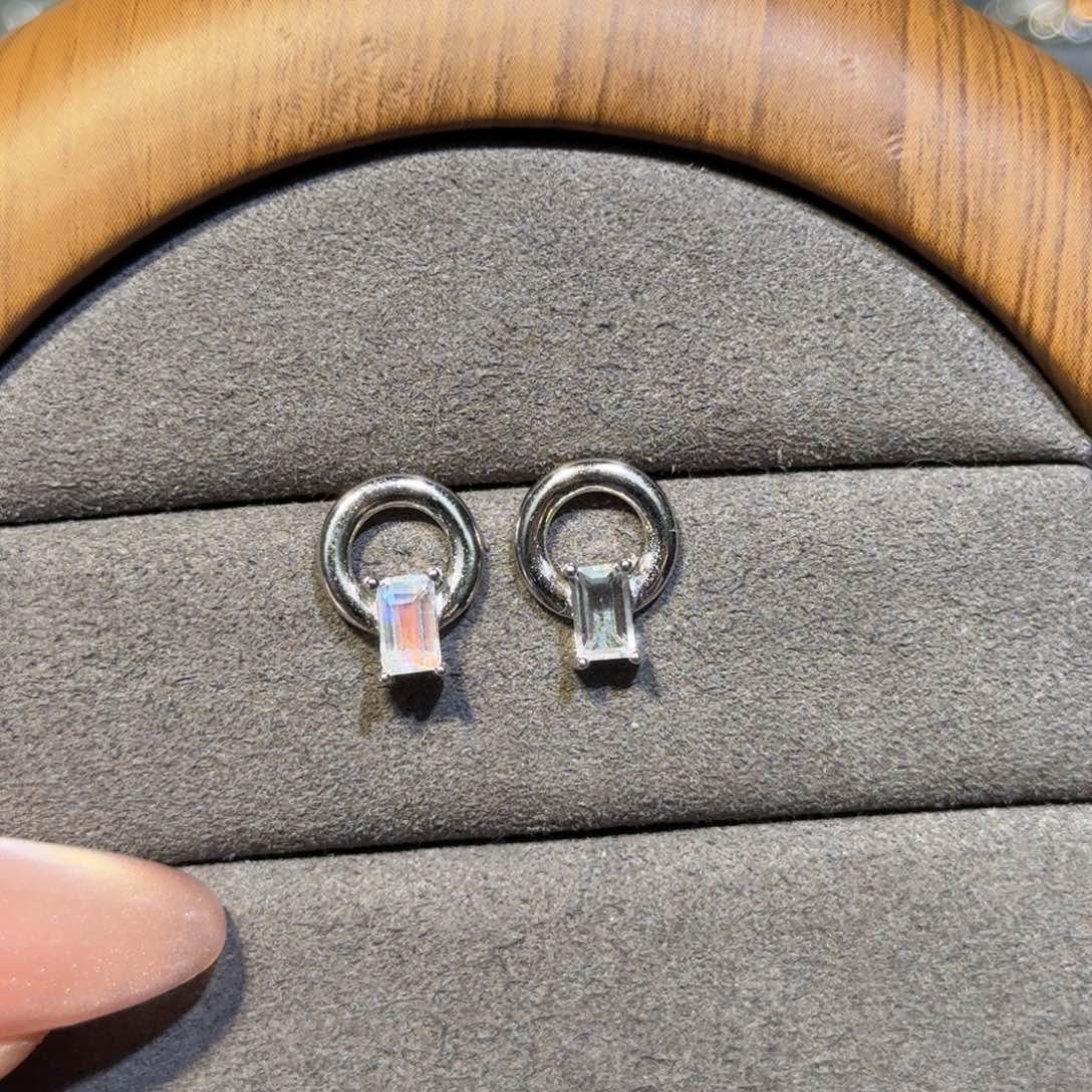 耳钉银S925镶嵌月光石