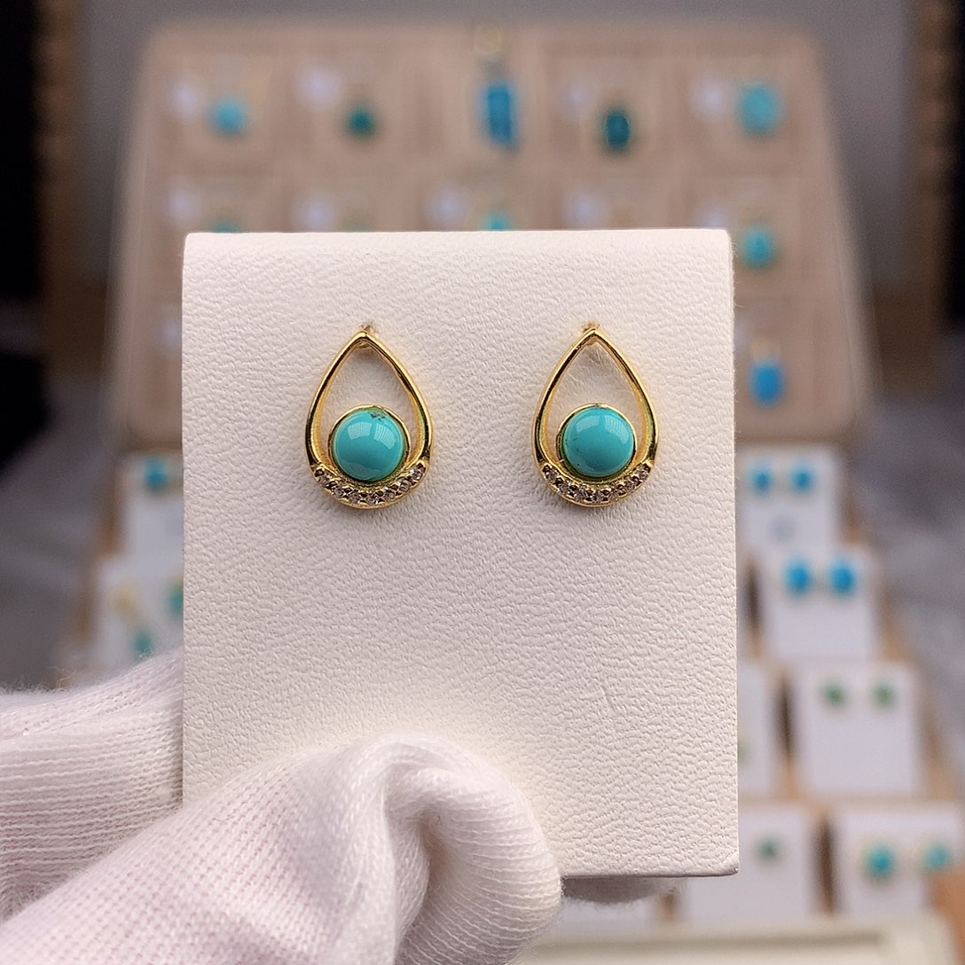 绿松石耳饰银S925镶嵌