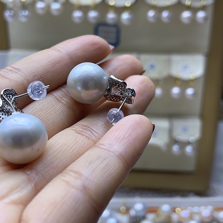 淡水珍珠耳饰银S925镶嵌