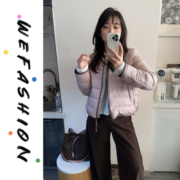 【WE】克重89｜冬季2025年新款圆领拼针织明线羽绒服外套