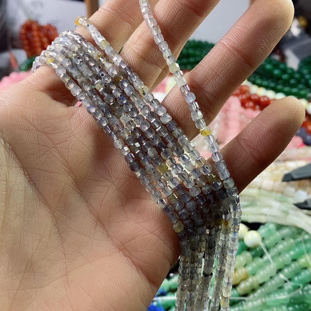 玛瑙/玉髓珠宝半成品合金一条天然3mm灰月光方糖