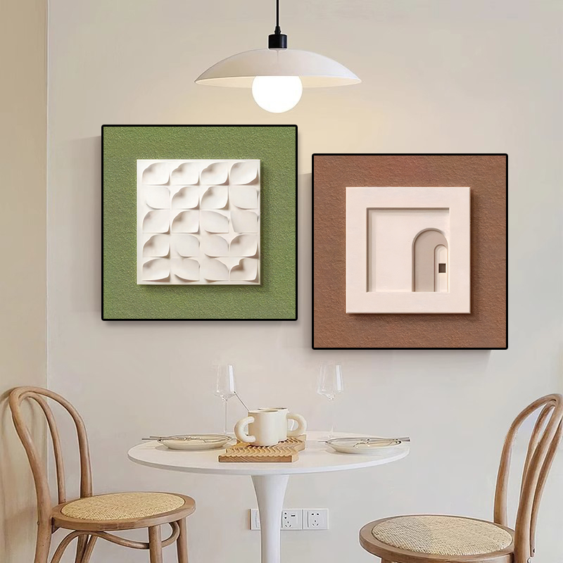 奶油风餐厅墙壁装饰画抽象莫兰迪大气立体感装修记录玄关轻奢挂画